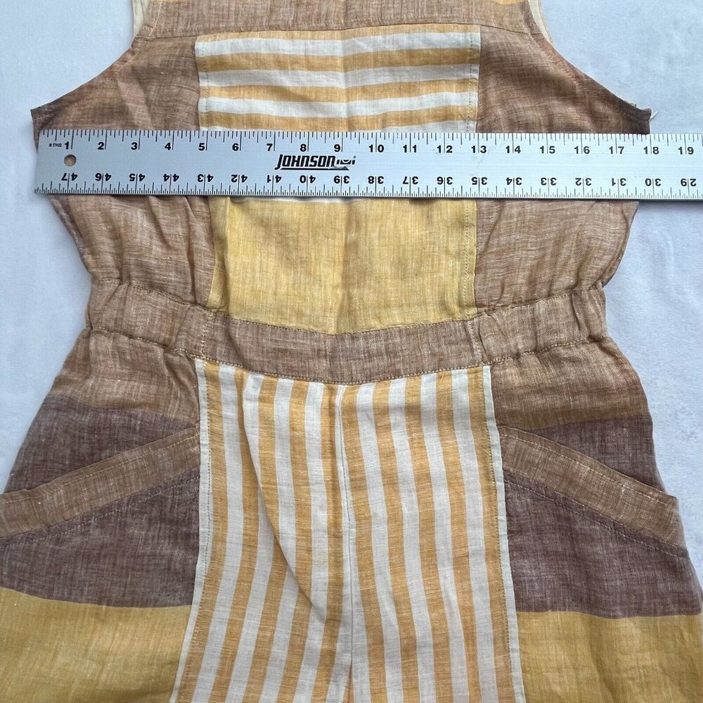 Anthropologie Ett Twa Linen Wesley Striped Romper Size 8 Brown/Yellow Pockets - Picture 5 of 11